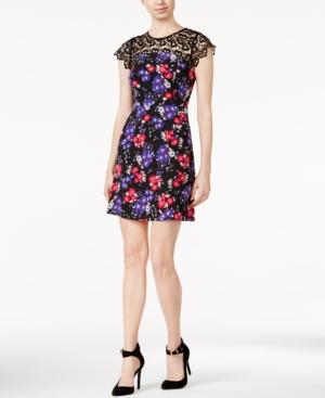 Kensie Floral-print Lace-contrast Dress