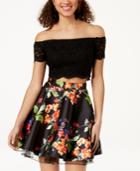 City Studios Juniors' Lace-top Printed 2-pc. Fit & Flare Dress