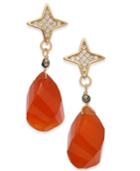 Paul & Pitu Naturally Two-tone Pave Star & Orange Stone Drop Earrings