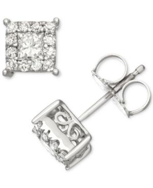 Diamond Square Halo Stud Earrings (1/2 Ct. T.w.) In 14k White Gold