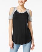 Ultra Flirt Juniors' Cold-shoulder Baseball T-shirt