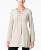 Style & Co Lace-up Tunic Sweater, Created For Macy's