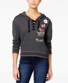 Hybrid Juniors' Disney Mickey Mouse Lace-up Cropped Hoodie