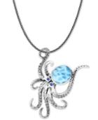 Marahlago Larimar & Blue Spinel Octopus 21 Pendant Necklace In Sterling Silver