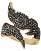 Betsey Johnson Two-tone Jet Crystal Feather Bypass Ring