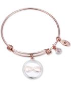 Unwritten Cubic Zirconia Infinity Charm Adjustable Bangle Bracelet In Rose Gold-tone Stainless Steel