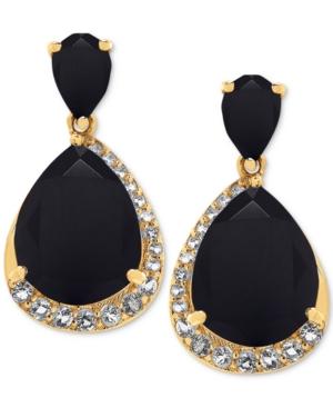 Onyx (11 X 9mm, 6 X 4mm) & White Topaz (3/8 Ct. T.w.) Drop Earrings In 14k Gold-plated Sterling Silver