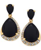 Onyx (11 X 9mm, 6 X 4mm) & White Topaz (3/8 Ct. T.w.) Drop Earrings In 14k Gold-plated Sterling Silver