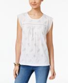 Style & Co Embroidered Ladder-trim Top, Only At Macy's