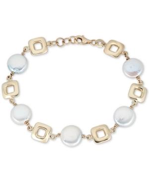 Freshwater Coin Pearl (10mm) Link Bracelet In 14k Gold