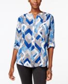 Alfred Dunner Crescent City Collection Printed Split-neck Top