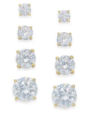 B. Brilliant Cubic Zirconia Stud Set In 18k Gold Over Sterling Silver