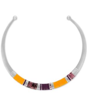 Rachel Rachel Roy Silver-tone Multicolor Wrapped Faux Leather Collar Necklace