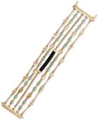 Lucky Brand Gold-tone Multi-stone & Black Leather Multi-layer Link Bracelet