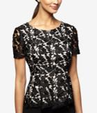 Alex Evenings Floral Lace Two-tone Blouse