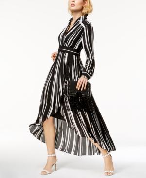 Inc International Concepts Striped Faux-wrap High-low Maxi Dress, Created For Macy's