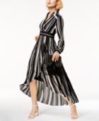 Inc International Concepts Striped Faux-wrap High-low Maxi Dress, Created For Macy's