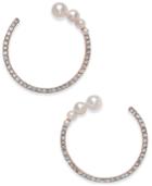 Inc International Concepts Rose Gold-tone Pave & Imitation Pearl Open Hoop Earrings, Created For Macy's