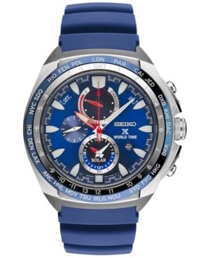 Seiko Men's Solar Chronograph Prospex World Time Blue Silicone Strap Watch 44mm Ssc489