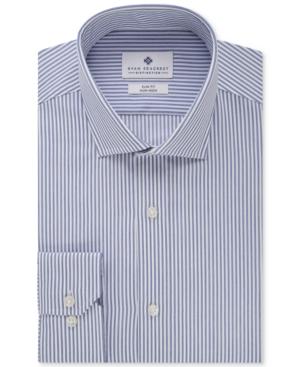 Ryan Seacrest Distinction Slim-fit Non-iron Sapphire Heather Stripe French Cuff Dress Shirt