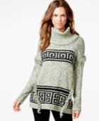 Kensie Printed Fringe-detail Sweater