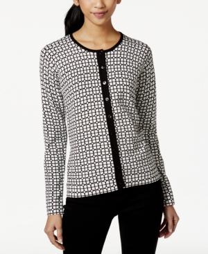 August Silk Geo-print Ribbed-trim Cardigan