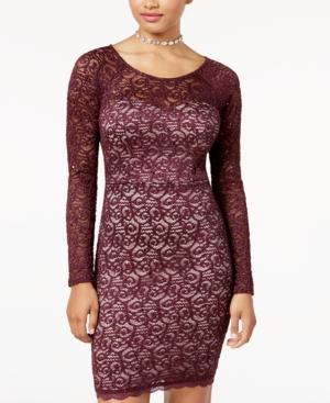Sequin Hearts Juniors' Lace-up-back Sequined Lace Bodycon Dress