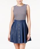 Teeze Me Juniors' Striped Chambray Fit & Flare Dress