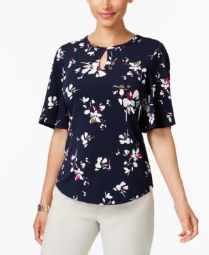 Charter Club Floral-print Flutter-sleeve Top, Created For Macy's
