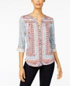 Style & Co Printed Roll-tab Blouse, Only At Macy's