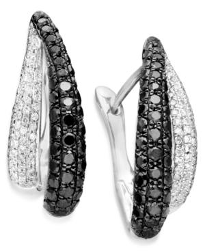Black And White Diamond Pave Hoop Earrings In 14k White Gold (2 Ct. T.w.)