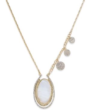 Inc International Concepts Gold-tone White Stone Asymmetrical Saturn Pendant Necklace, Only At Macy's