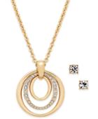 Charter Club Pave Pendant Necklace & Crystal Stud Earrings