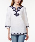 Charter Club Linen Embroidered Tunic, Only At Macy's