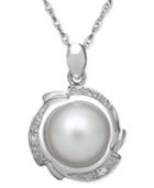 Sterling Silver Necklace, Cultured Freshwater Pearl And Diamond Accent Petal Pendant