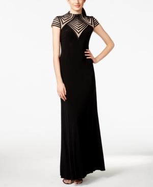 Betsy & Adam Illusion-striped Gown