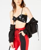 Waisted Faux-leather Bow Crop Top