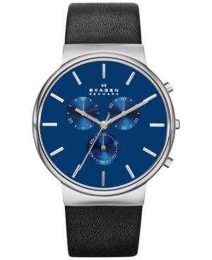 Skagen Men's Chronograph Ancher Black Leather Strap Watch 40mm Skw6105