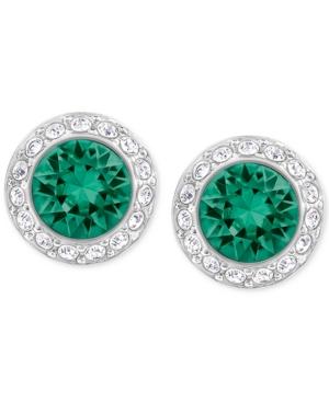 Swarovski Silver-tone Green Crystal Halo Stud Earrings