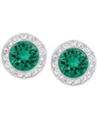 Swarovski Silver-tone Green Crystal Halo Stud Earrings