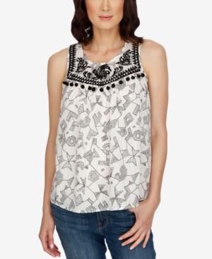 Lucky Brand Printed Embroidered Top