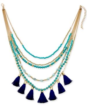 I.n.c. Gold-tone Bead & Tassel Multi-layer Necklace, 16 + 3 Extender, Created For Macy's
