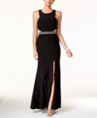Xscape Illusion Cutout Embellished Halter Gown