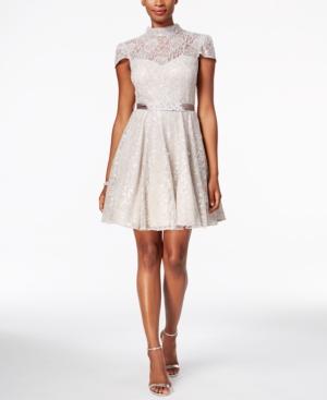 Betsy & Adam Mock-neck Lace Fit & Flare Dress