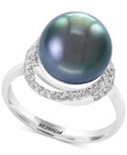 Pearl Lace By Effy Cultured Black Tahitian Pearl (11mm) And Diamond (1/4 Ct. T.w.) Ring In 14k White Gold