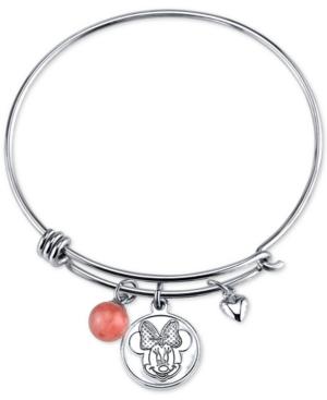 Disney Minnie Mouse Cherry Quartz Charm Bracelet In Stainless Steel