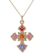 Effy Multicolor Sapphire (3 Ct. T.w.) And Diamond (2/3 Ct. T.w.) Celtic Cross Necklace In 14k Gold
