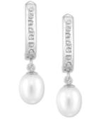 Diamond Fascination Cultured Freshwater Pearl (6mm) & Diamond Accent Dangle Hoop Earrings In 10k White Gold