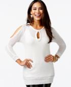 Thalia Sodi Sequined Cold-shoulder Sweater