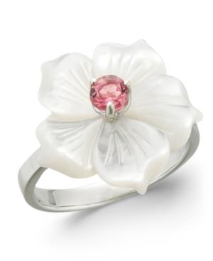 Pink Tourmaline (1/4 Ct. T.w.) & Mother-of-pearl Flower Ring In Sterling Silver